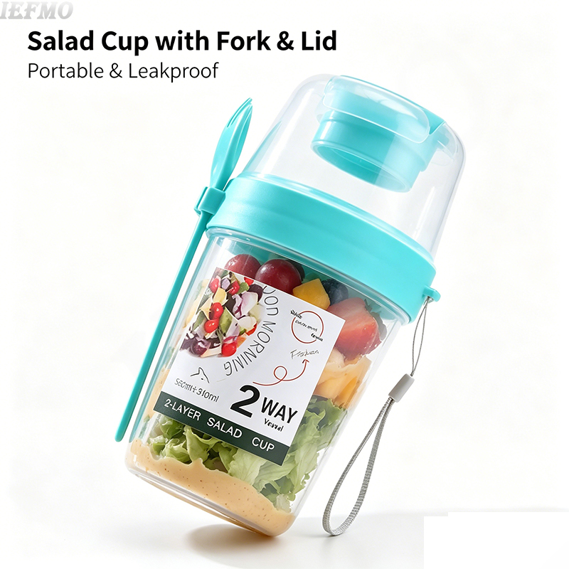 Food Snacks For Weight Loss - 持ち運び可能なサラダボウルセット、フォークと蓋付き、野菜/フルーツスナック、ヨーグルト、ダイエット食事の準備に最適なポータブルサラダカップ