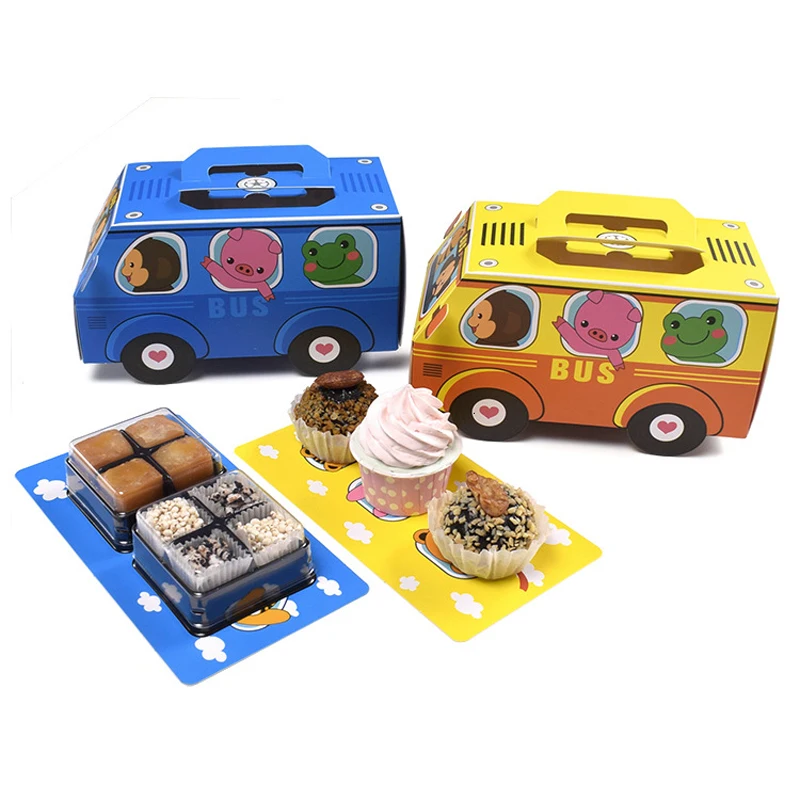 Food Snacks For Kids Party - 6個入りギフトボックス包装ハンドルケーキギフトボックス、クッキー、キャンディ、スナック、ペストリー、子供の誕生日パーティーのギフト、ロールケーキボックス用品