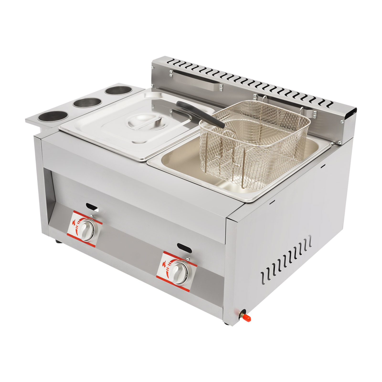 Food Snacks Basket - 業務用2槽式6.34クォートLPGガスフライヤー、2つのバスケット付きデュアルゾーン温度制御、レストラン、ファーストフード店、軽食店、ケータリング機器