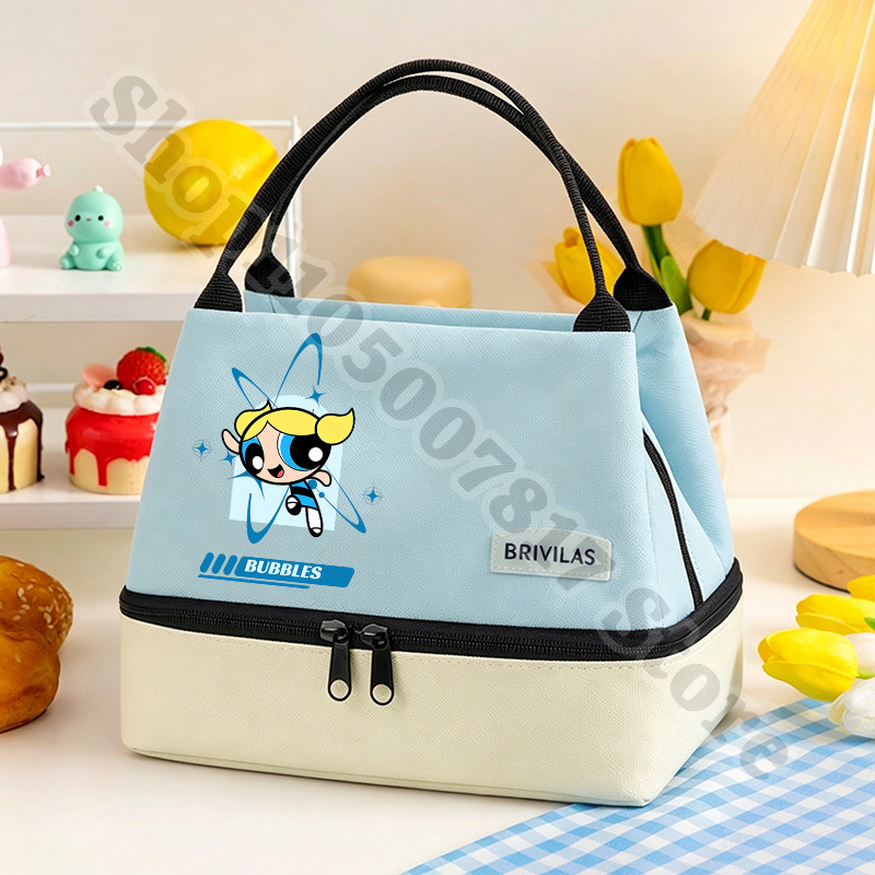 Food Z - かわいいパワーパフガールズアニメジップランチトートアクセサリー食品断熱バッグ漫画かわいい収納ポーチカジュアルハンドバッグギフト
