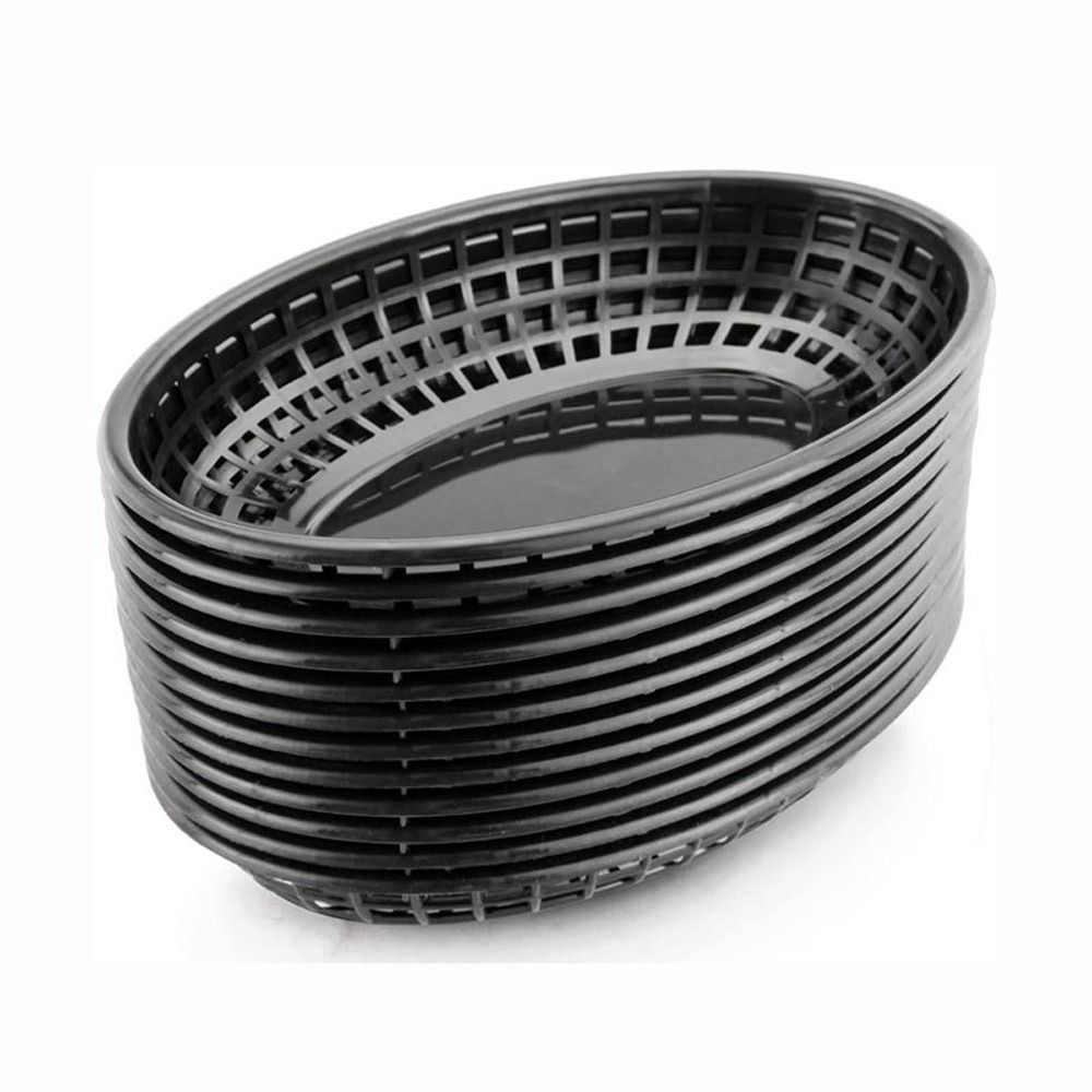 Food Snacks Basket - D9 7 ピース/ロットフライドポテトバーガープラスチック食品バスケットスナックカラフルな楕円形バスケットサービング再利用可能なパン皿レストラン用品
