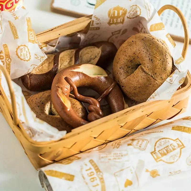 カラフルな模様のワックスペーパー 50 個耐油性フードバスケ - Food Snacks Basket のレビューと価格