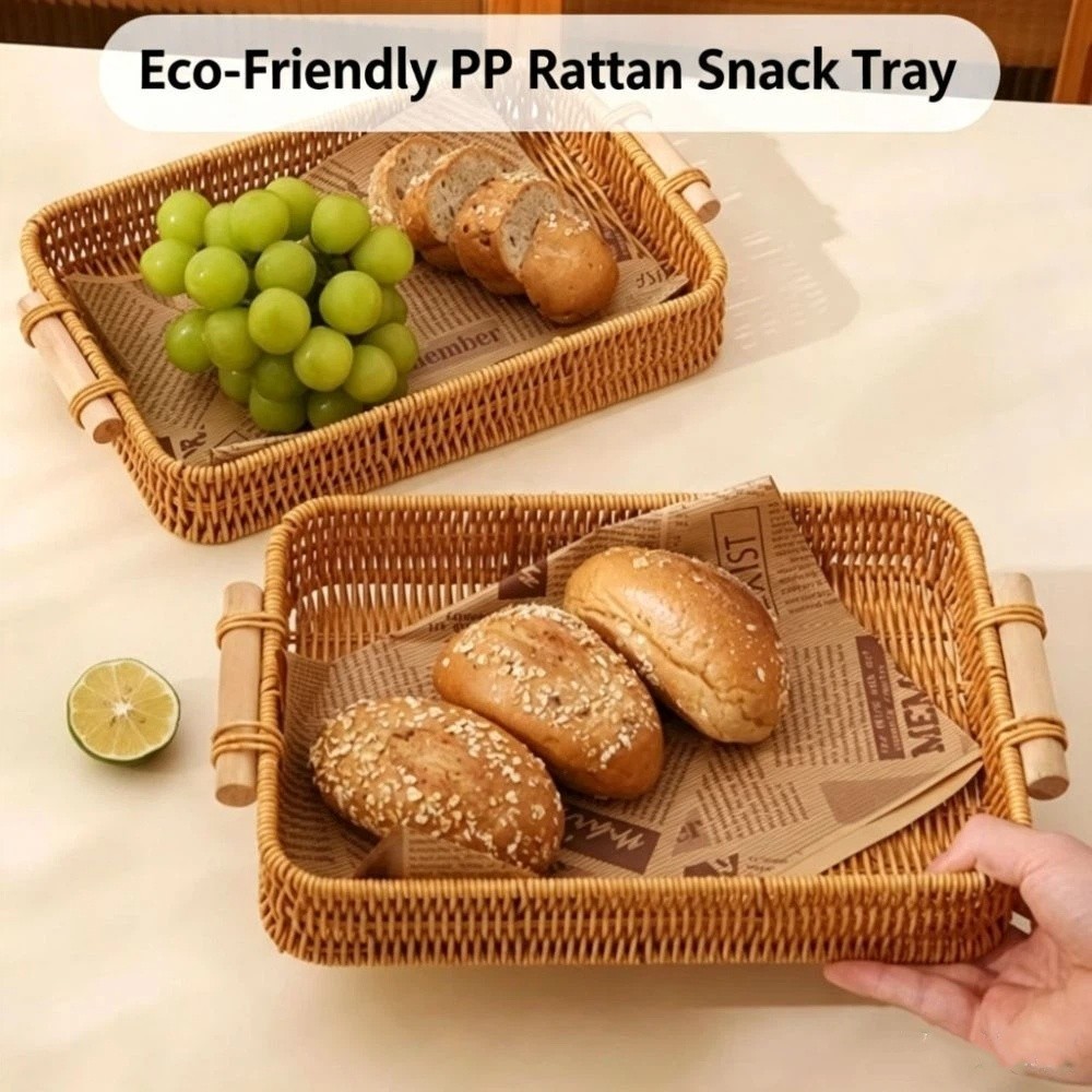 持ち手付きスナックプレート、編み込み収納バスケット、浅い長方 - Food Snacks Basket のレビューと価格