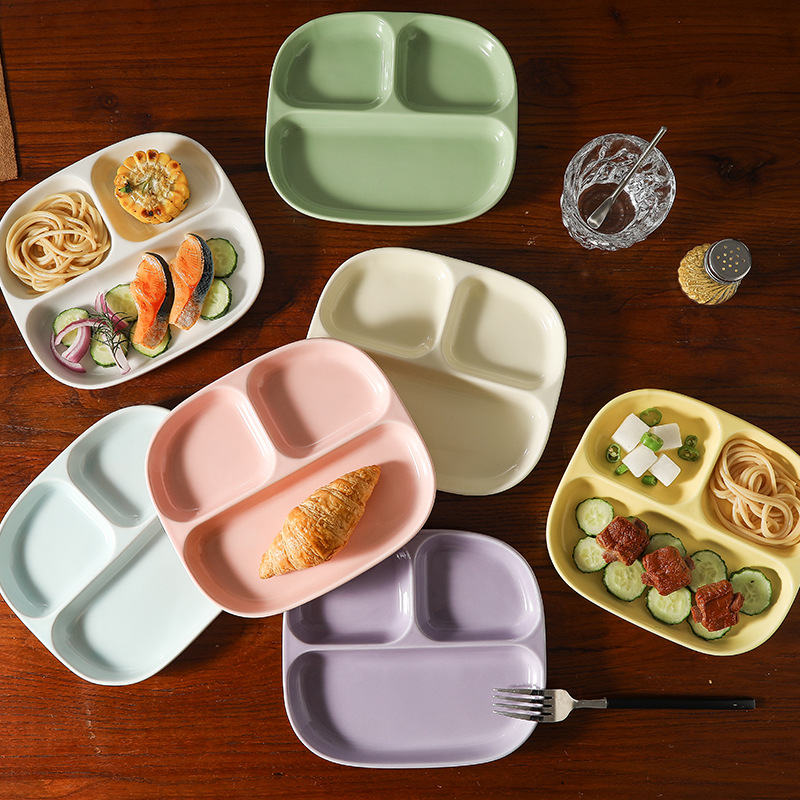 トリプルグリッドセラミック朝食プレート フィットネス減量用食 - Food Snacks For Weight Loss のレビューと価格