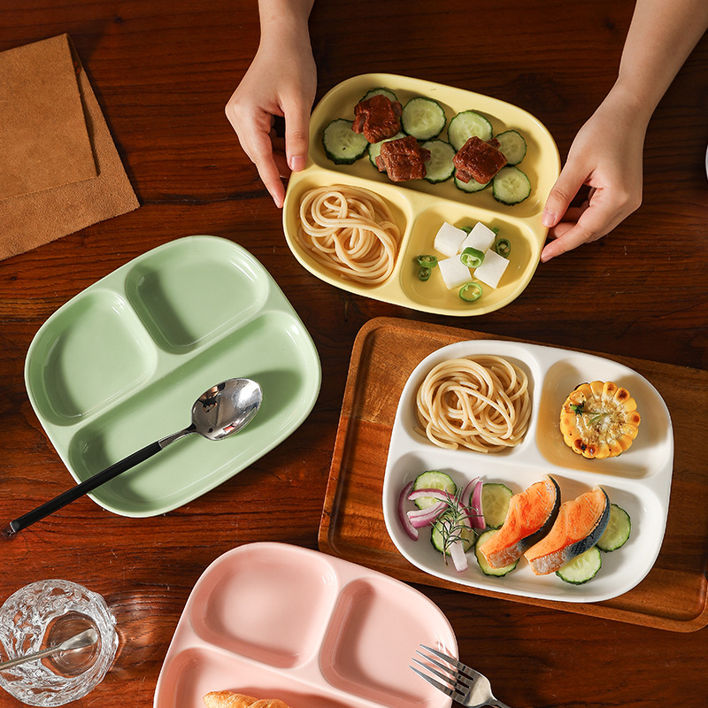 トリプルグリッドセラミック朝食プレート フィットネス減量用食 - Food Snacks For Weight Loss のレビューと価格
